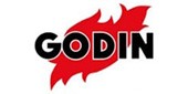 Logo de Godin avec le mot 'GODIN' en noir et une flamme rouge stylisée en arrière-plan.